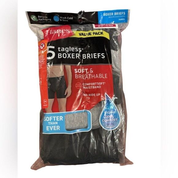 NWT Hanes Men’s 5pk Boxer Briefs | ComfortSoft Waistband | Black/Gray S - Picture 2 of 2